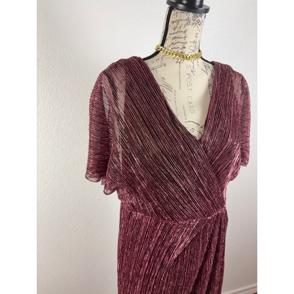 B27 Adrianna Papell Metallic Blouson Long Maxi Gown Womens 10 Burgundy Hoco - Picture 8 of 11